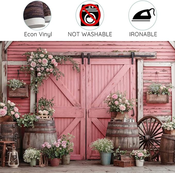 15x10ft Country Wedding Pink Photography Backdrop Rustic Wooden Door Photography Backdrop Farmhouse Flower Western Girl Birthday Baby Shower Wedding Bridal Party Banner Photo Booth Props Background