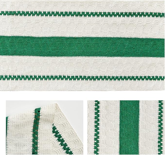 Artoid Mode Dark Green Farmhouse Woven Rustic Table Runner, Seasonal Holiday Hollow Kitchen Dining Table Decoration for Home Party Decor 12x60 Inch