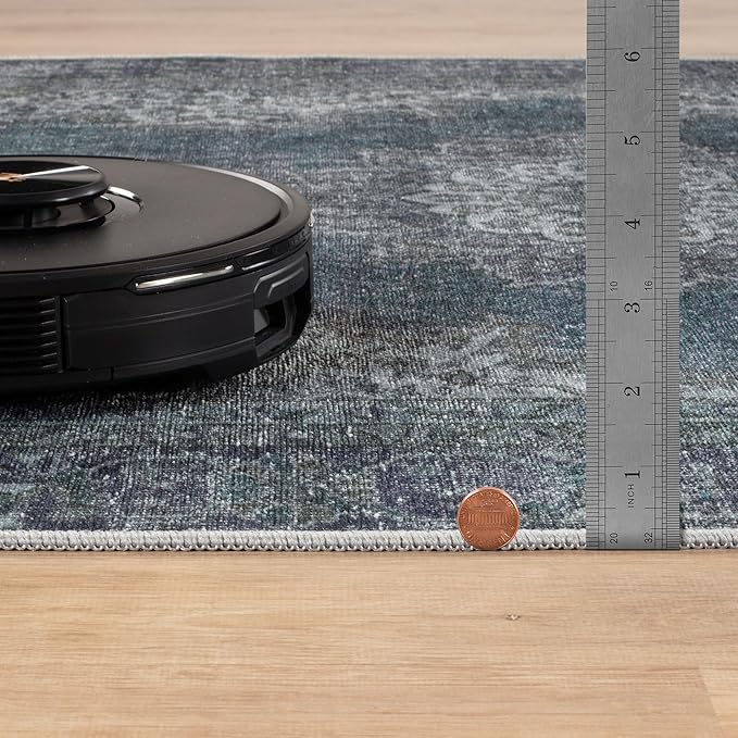 Bloom Rugs Washable Non-Slip 12 ft Runner - Dark Teal Traditional Medallion Runner for Entryway, Hallway, Bathroom, and Kitchen - Exact Size: 2.5' x 12'