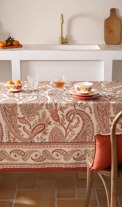 Rectangular Floral Tablecloth 55x79 Inch Linen-Polyester Blend