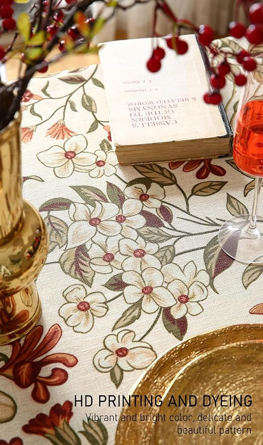 Tablecloth 55x79 Inch Rectangular Linen-Polyester Blend Floral Print
