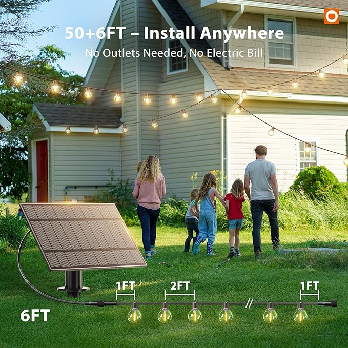 String Lights, 50 Ft Solar Patio Lights with Remote and 25 G40 Bulbs