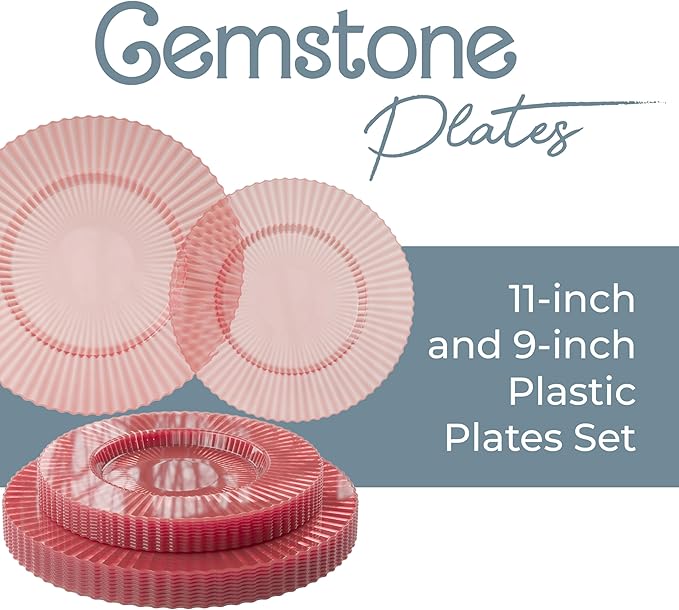 Disposable Plastic Plates, 80 Piece Set in Rose Quartz