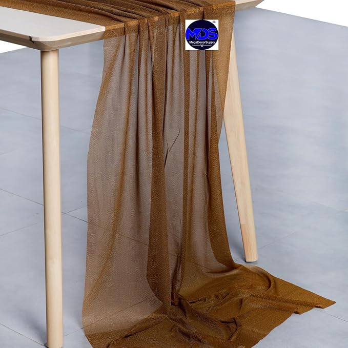 MDS 15 Pack 10ft Chiffon Table Runner 29 x 120 Inches Sheer Wedding Runner Romantic Rustic Table Runner for Wedding Decorations, Birthday Parties, Bridal Shower Party Arch Decor - Mocha