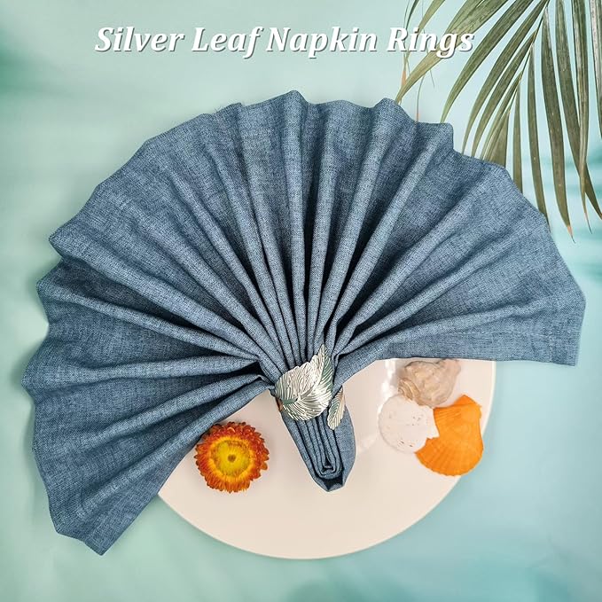 Napkin Rings 50-Pack Silver Leaf Metal Table Napkin Holders