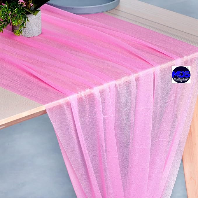 MDS Halloween Chiffon Table Runner - 20 Pack, 29 x 170 Inches, 14ft Each - Sheer Spooky Table Runners for Haunted House Parties, Trick-or-Treat Tables, Witchy Décor, Wedding & Events - Bubblegum Pink