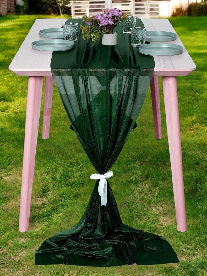 MDS Halloween Chiffon Table Runner - 25 Pack, 29 x 170 Inches, 14ft Each - Sheer Spooky Table Runners for Haunted House Parties, Trick-or-Treat Tables, Witchy Décor, Wedding & Events - Hunter Green