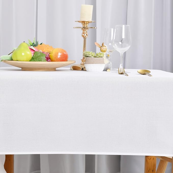 Rectangle Tablecloths 2 Pack, White Faux Linen, 70 x 140 Inch