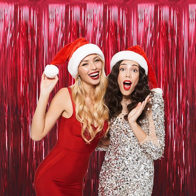 GOER 3.2 ft x 9.8 ft Metallic Tinsel Foil Fringe Curtains Party Photo Backdrop Party Streamers for Birthday,Graduation,New Year Eve Decorations Wedding Decor (3 Pcs,Burgundy)