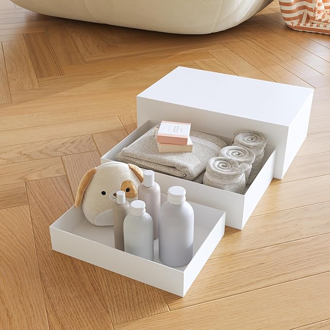 Oversized Buffet Risers, Food Display Stand for Catering Dessert Collectibles Jewelry Figures Show, White Acrylic Cuboid Display Nesting Risers with Hollow Bottoms, Cuboid, 6 Pcs, 10x12x14