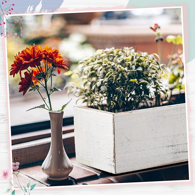 Planter Box Set, Rectangular Wood, White, 16 Inch with Liner and Foam