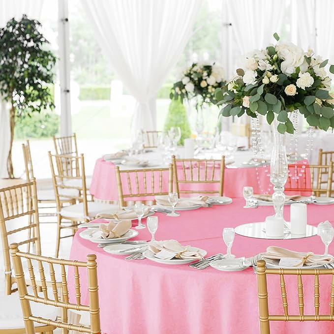 Tablecloths 6 Pack, 120-Inch Round Pink Polyester, Stain Resistant