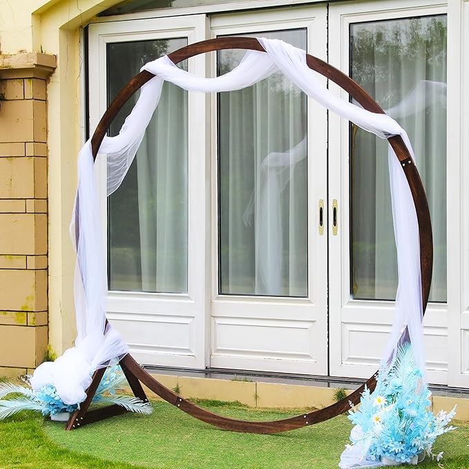 Round Wood Wedding Arbor 7.5 ft Circle Backdrop Stand for Outdoor Ceremonies