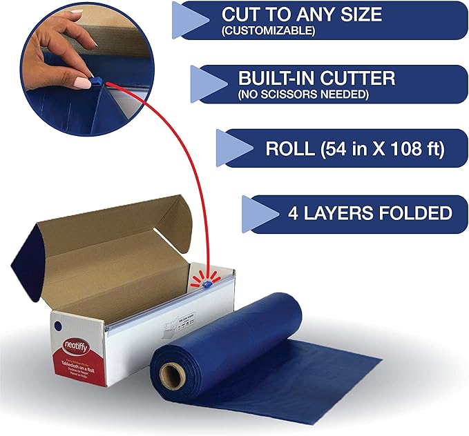 Tablecovers Royal Blue Disposable Plastic Roll with Slide Cutter