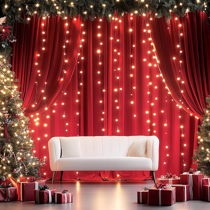 50ftx12ft Wrinkle Free Red Backdrop Curtain, 10 Panels 12FT Height Red Wedding Backdrop Drapes, Silky Polyester Back Drop Cloth for Birthday Photography Background Party Backdrop Draping
