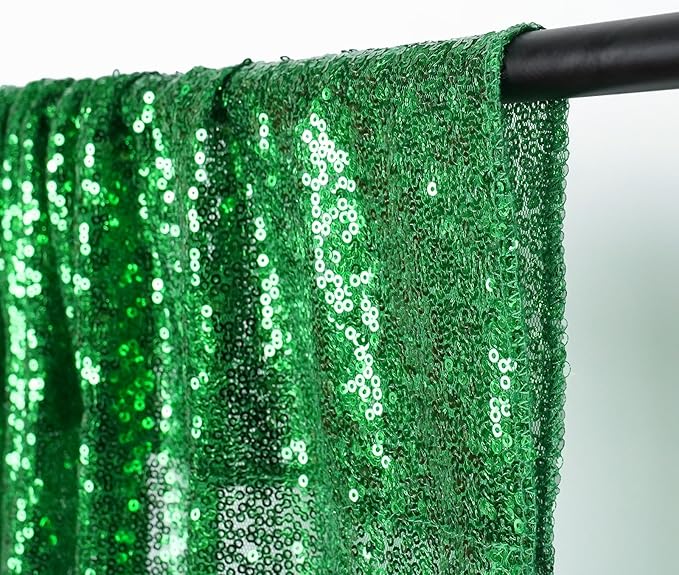 Sequin Backdrop Curtain in Green, 10 x 10 Ft with 3MM Round Sequins