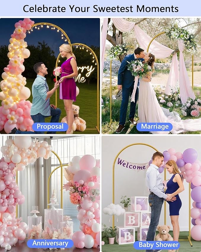 Arch Backdrop Stand Set, Gold Metal, 7.2ft and 6ft Heights