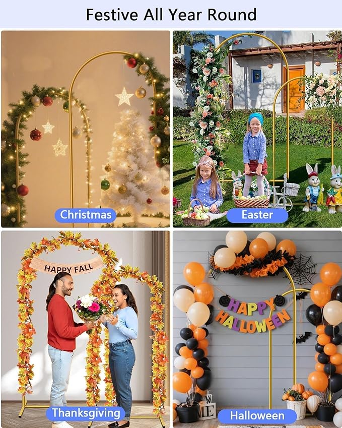Arch Backdrop Stand Set, Gold Metal, 7.2ft and 6ft Heights