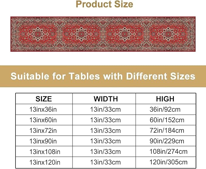 Vintage Boho Floral Table Runner, Rustic Country Farmhouse Red Black Retro Flower Pattern for Home Kitchen Table Decor Dining Coffee Room Party Decor 13x60in