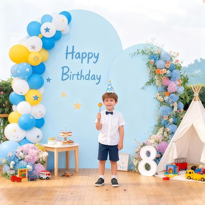 6FT Blue Arch Backdrop Cover - Polyester Fitted Wedding Arch Stand Covers Round Top Chiara Arch Backdrop Cover for Birthday Party Banquet Photo Background Decoration