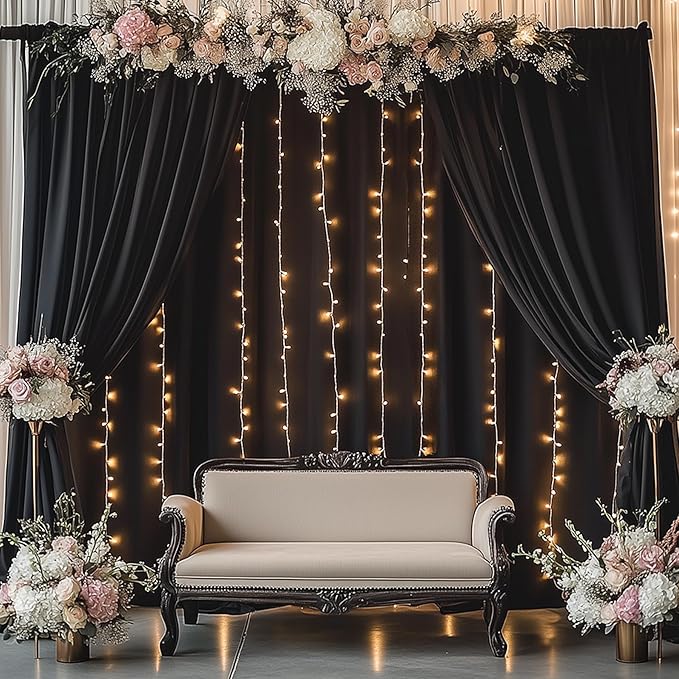 20ftx14FT Wrinkle Free Black Backdrop Curtain, 4 Panels 14FT Height Black Wedding Backdrop Drapes, Silky Polyester Back Drop Cloth for Birthday Photography Background Party Backdrop Draping