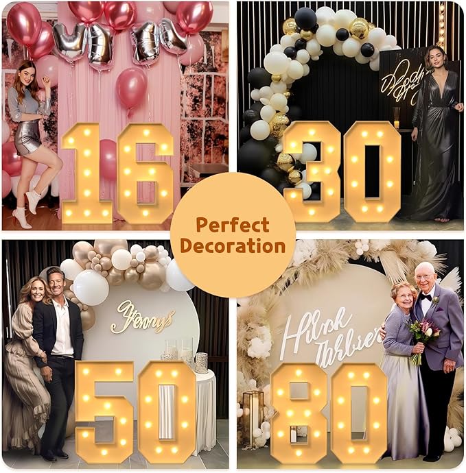 Event Party Supplies Light Up Marquee Numbers, 3 Ft Tall Foam Board Decor