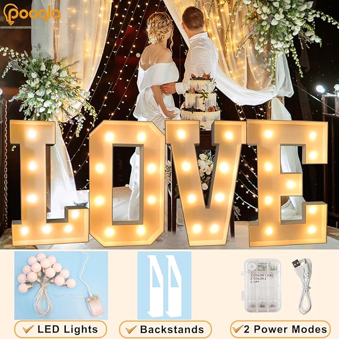 Marquee Letters Party Decorations 3FT Light Up with Warm and Cold White LED
