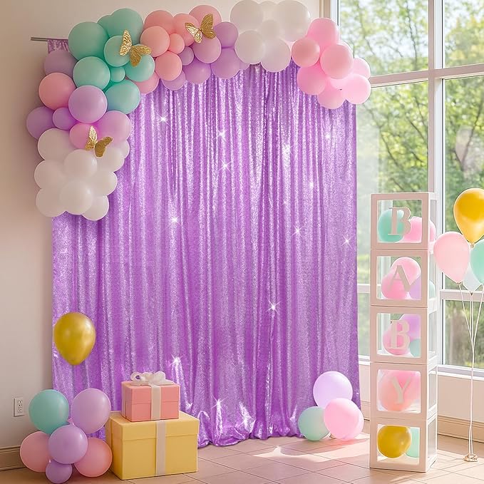 SquarePie Sequin Backdrop Less Transparent Background Sparkly Curtain for Wedding Party 10FT x 10FT Lavender