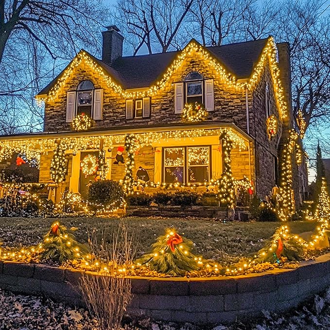 String Lights, 168 ft Warm White LED Outdoor Lights with Remote and Timer