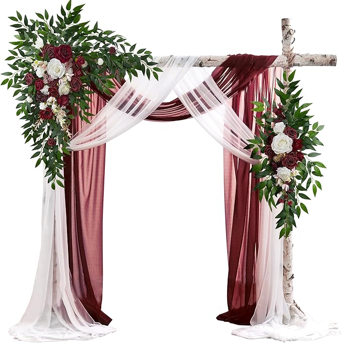 Artificial Rose Wedding Arch Flower Kit, Marsala Silk, 2 Pieces