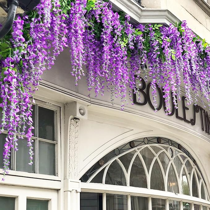 Wisteria Hanging Flowers,Fake Hanging Flowers,Wisteria artificiales Garland for Home Wedding Arch Floral Party Garden Ceremony Outdoor Decor,3.6 feet Long(75,Purple)