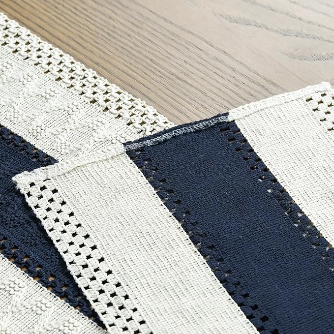 Artoid Mode Dark Blue Farmhouse Rustic Table Runner, Seasonal Holiday Hollow Kitchen Dining Table Decoration for Home Party Decor 12x36 Inch