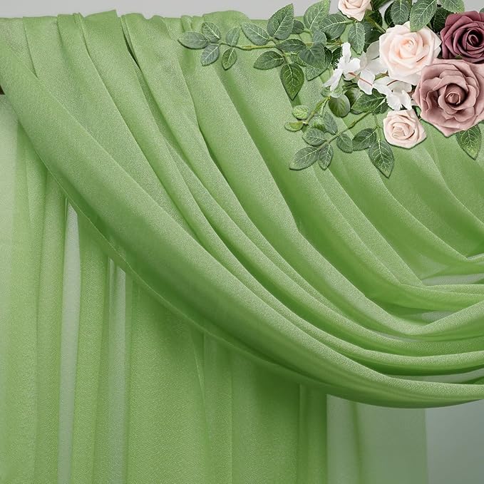 Wedding Arch Draping Fabric 3 Panels 28.7" x 20FT Sage Green Sheer Chiffon Backdrop Drapes for Wedding Ceremony Birthday Party Bridal Shower Outdoor Decoration