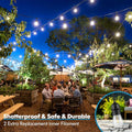String Lights 48FT Outdoor Patio, 15 Sockets, Daylight White