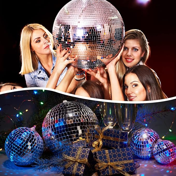 Disco Ball Party Decorations, 4 Pack Silver Mirror Balls, 4 to 12 Inch