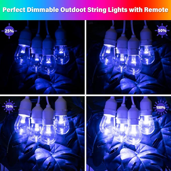 String Lights 48 FT Outdoor RGB LED with Remote, 6 Modes