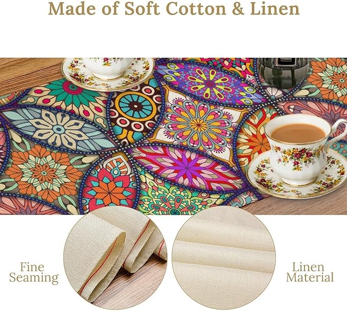 Boho Floral Table Runner,Colorful Flower Retro Bohemian Table Cloth Kitchen Dining Table Home Party Decoration 13x120 Inch