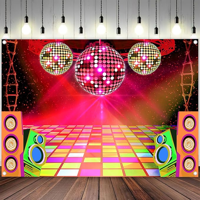 Dance Party Backdrop Retro 80s 90s Theme Stage Dance Ball Music Birthday Party Decoration DJ Photography Background 6 x 4 ft for Baby Shower Picture Photo Shoot Polyester Fabric, Green