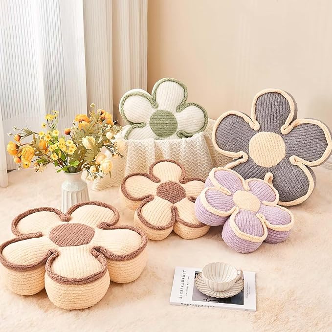Soft Flower Shaped Floor Cushion, Decorative Throw Pillow, Seating Cushion, Room Decor Plush Pillows for Sofa Couch Bed (17.7 Inch, Ivory)