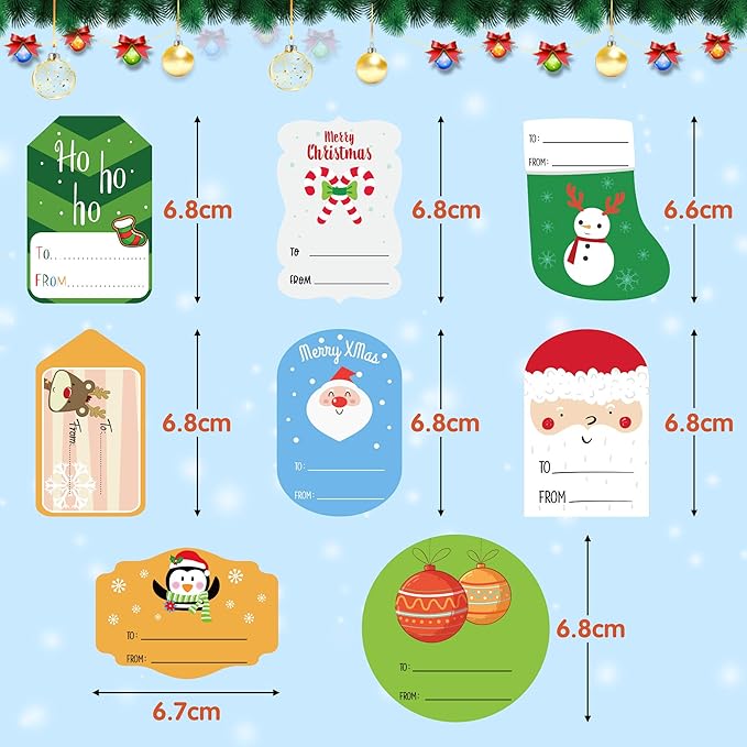 Christmas Gift Tags Self Adhesive Stickers - Christmas Stickers - Xmas Wrapping Paper Decorations Gift Tags for Presents to from Sticker 276Pcs