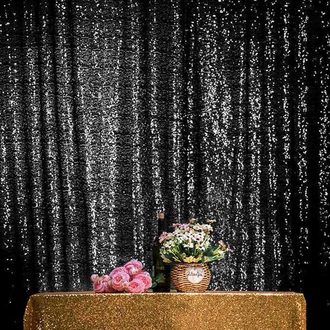 JYFLZQ Black Sequin Backdrop Curtains 8ft x 8ft 1 Panel Halloween Backdrop Glitter Photo Booth Backdrops Sparkly Photography Background Drapes for Graduation Birthday Parties