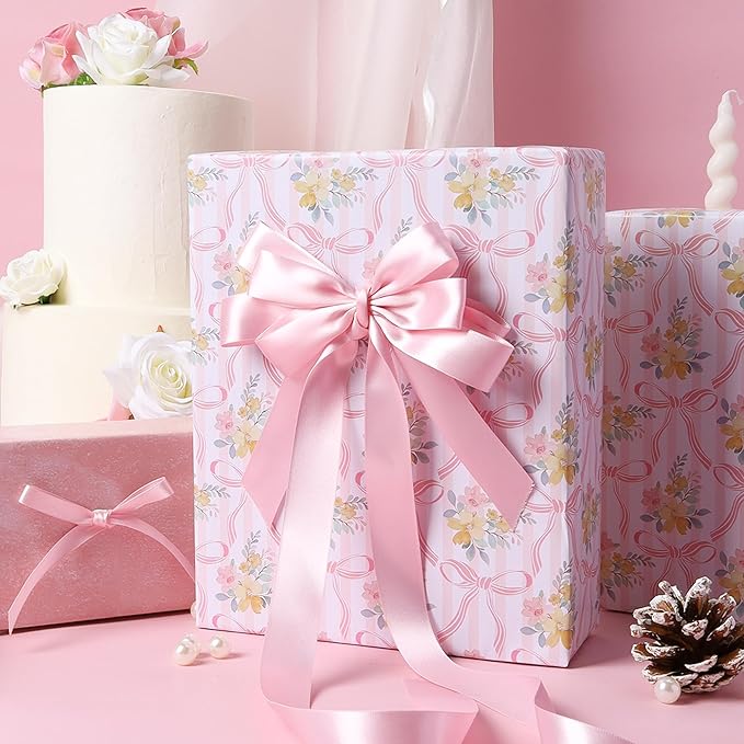 LaRibbons Light Pink Satin Ribbon 1 Inch 50 Yards Luxury Double Faced Pink Silk Ribbon for Gift Wrapping Flower Bouquet Crafts Wedding BabyShower Decoration
