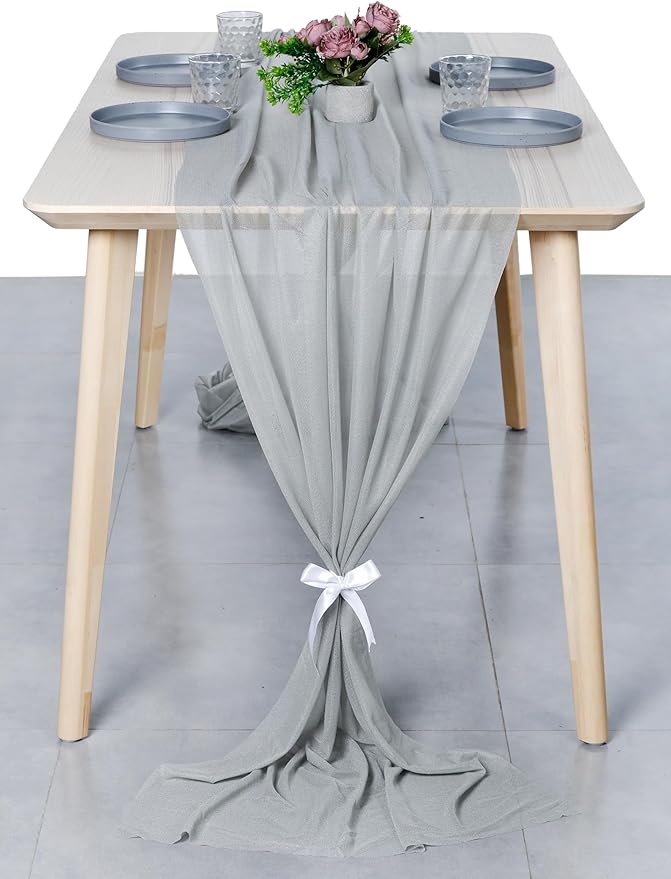MDS Halloween Chiffon Table Runner - 15 Pack, 29 x 170 Inches, 14ft Each - Sheer Spooky Table Runners for Haunted House Parties, Trick-or-Treat Tables, Witchy Décor, Wedding & Events - Gray