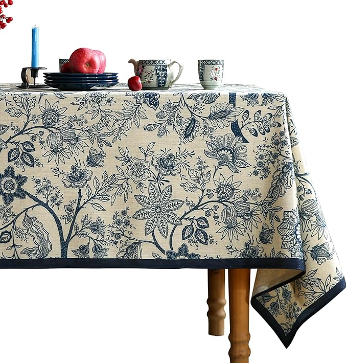 Tablecloth 55 x 71 Inch Rectangular, Linen-Polyester Blend, Blue