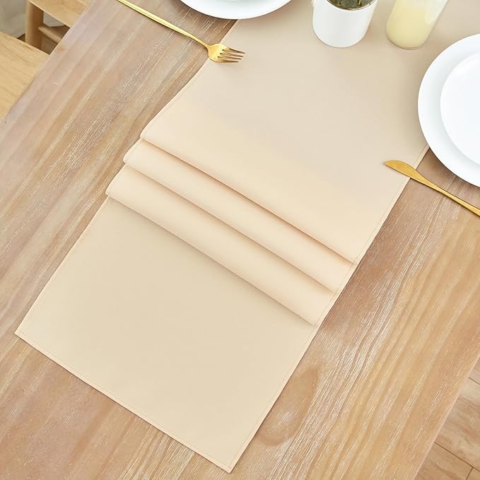 2 Pack Beige Small Short Table Runner 12 x 48 Inch Solid Color Runners Coffee Table Dresser for Daily Party Home Decoration