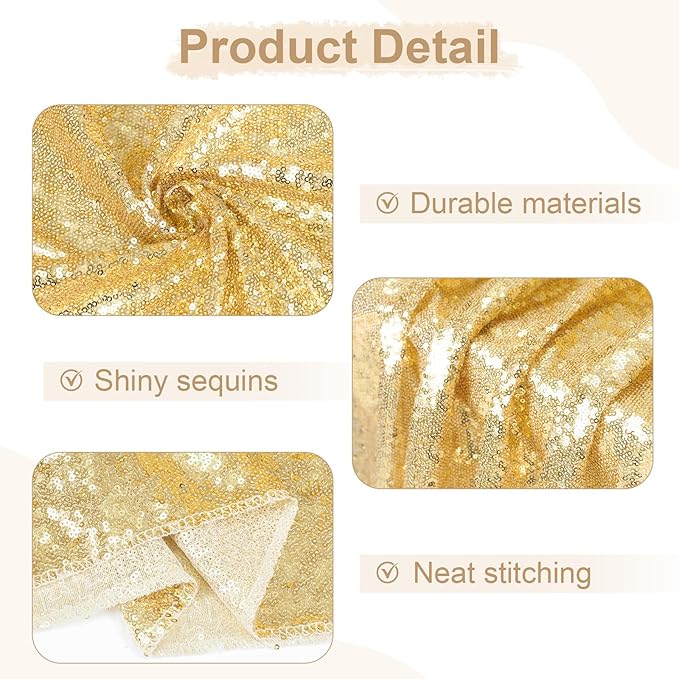 SquarePie Sequin Tablecloth 60 x 102 Inch Light Gold Sparkly Table Cloth for Wedding Party Decoration