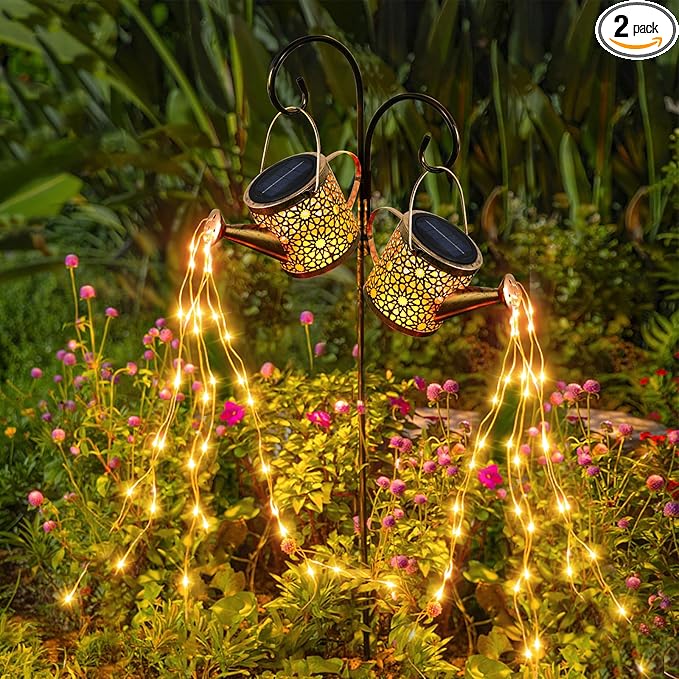 String Lights Solar Watering Can Garden Decor, Warm White Metal