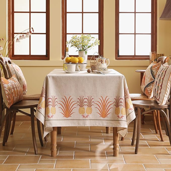 patdrea Designer Linen Long Tablecloth for Rectangle Table,Pineapple Pattern Tablecloths,Table Cover Cloth Colorful Decor for Kitchen Dining Christmas,Thanksgiving,63"x102"-Pineapple B