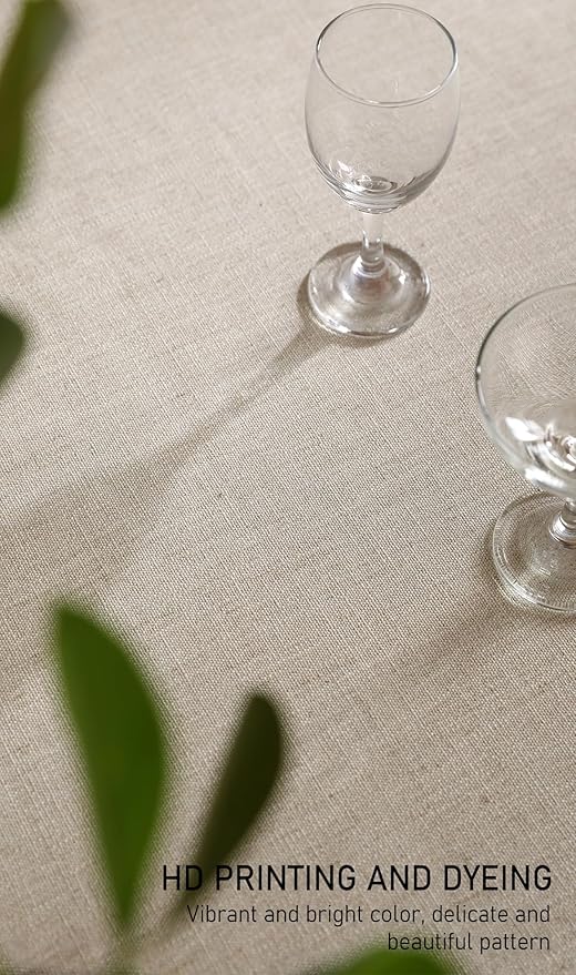 Rectangular Tablecloth 55 x 79 Inch Linen Blend Beige Floral