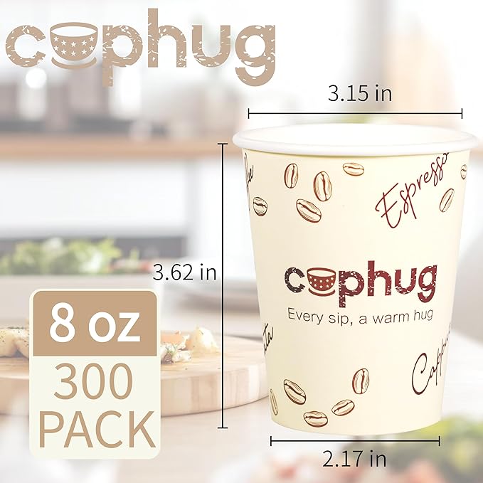 Disposable Paper Cups, 8 oz, 300 Count, Yellow